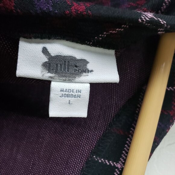 J.Jill Ponte Knit Windowpane Plaid Top Black/Purple Size Large 3/4 Sleeve Fall - Picture 2 of 11